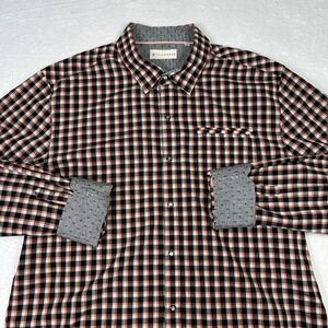 7 Diamonds Shirt Mens Size XL Pearl Snap Black Orange Plaid Western Cowboy